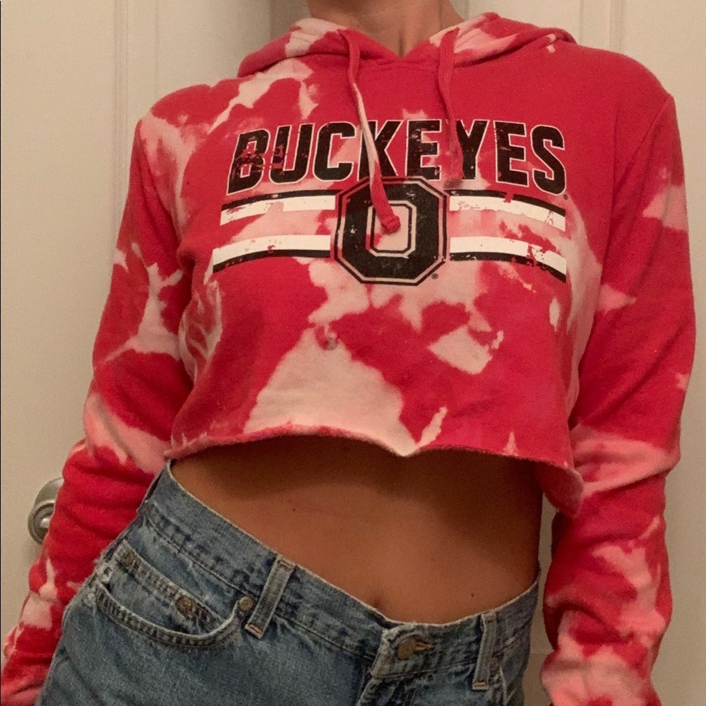 Custom-distressed Ohio State Buckeyes crop hoodie